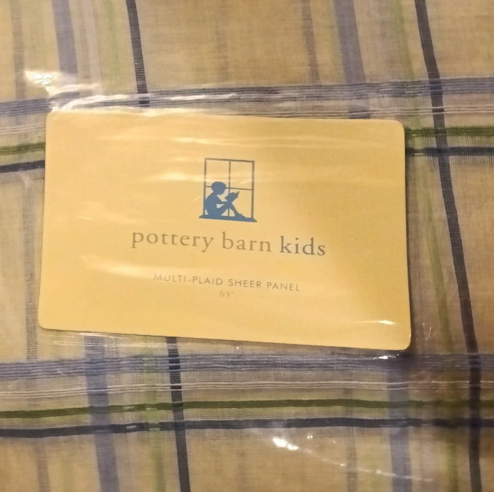 NEW Pottery Barn Kids SINGLE Multi-Plaid Sheer Panel White/Green/Blue 63x44
